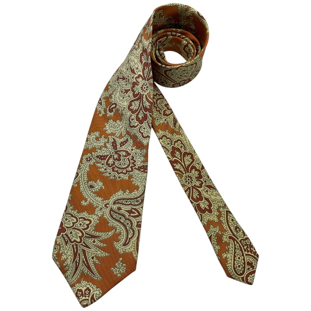 ETRO Orange/Beige Paisley Silk LUXURY Tie ITALY